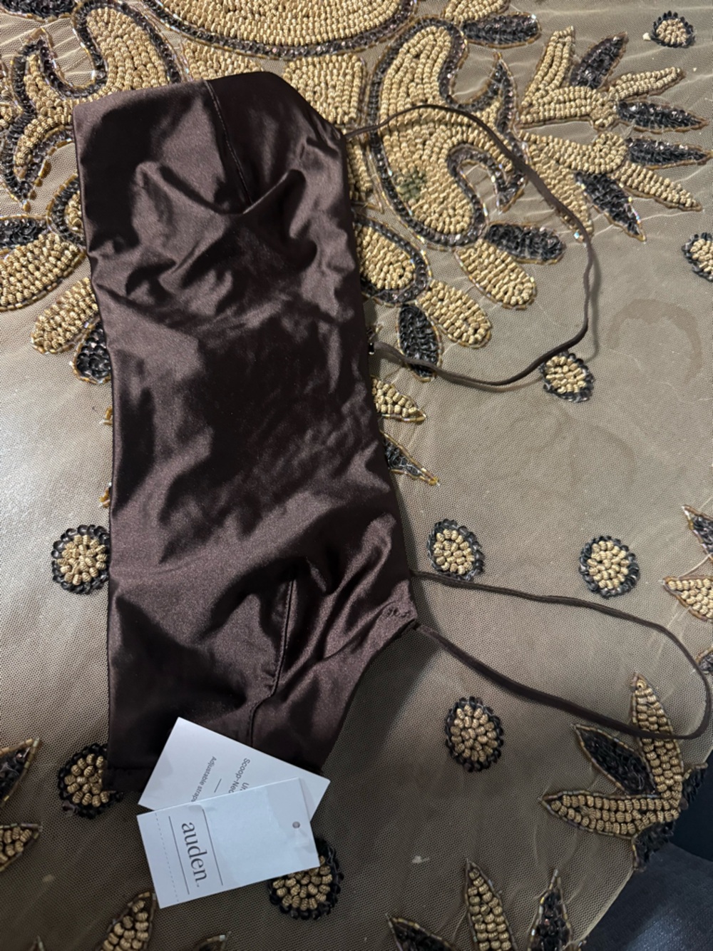 Auden Satin Square-Neck Bandeau Bralette in Brown - Picture 2 of 3